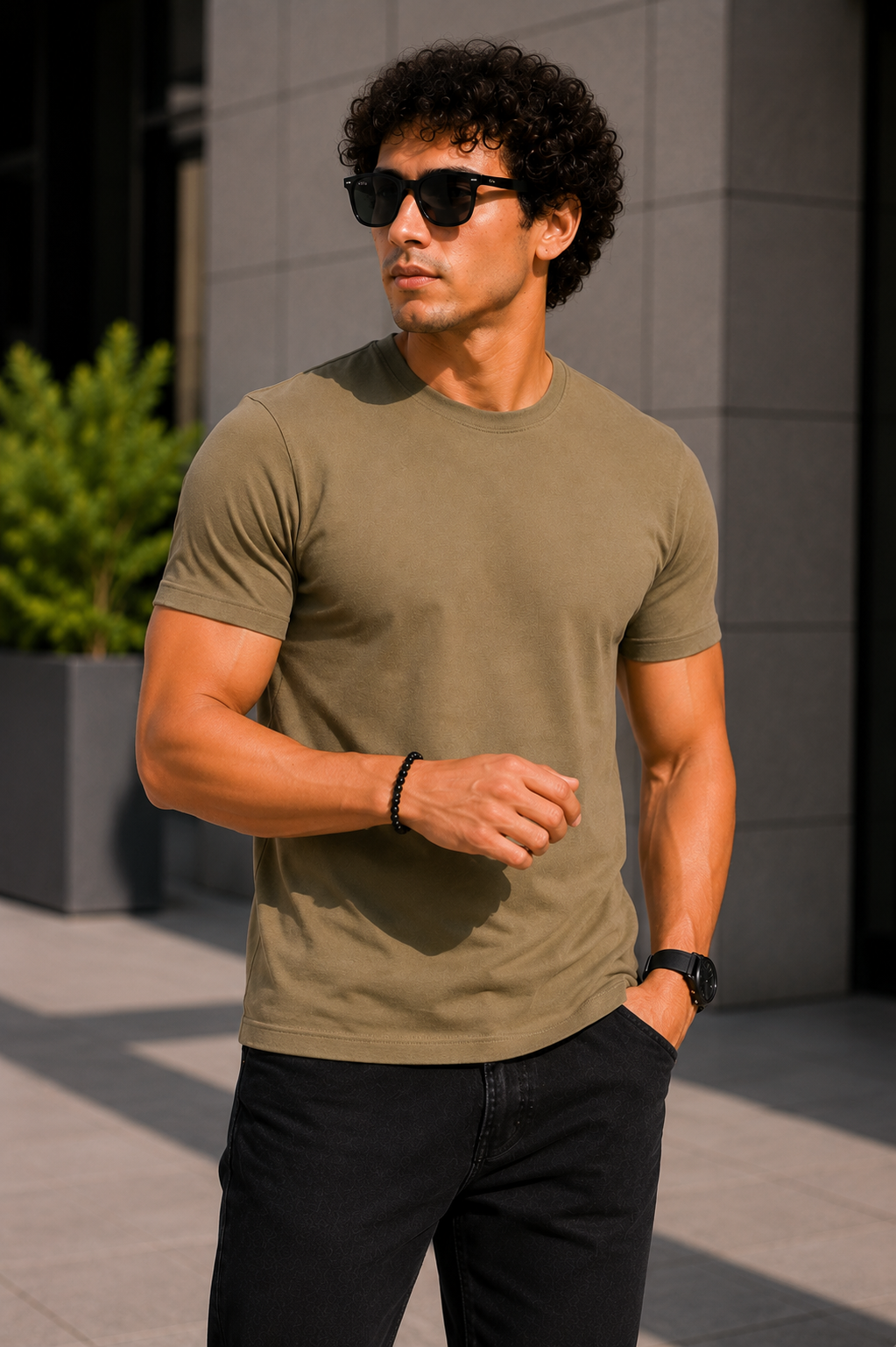 Plain Half Neck T-Shirt for Men Brown