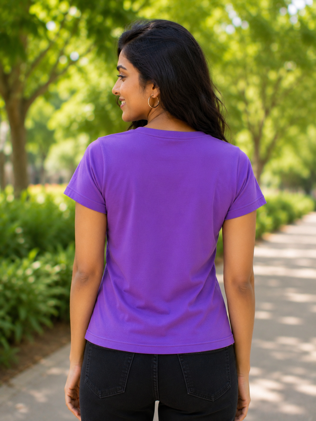 Plain Half Neck Purple T-Shirt for Women