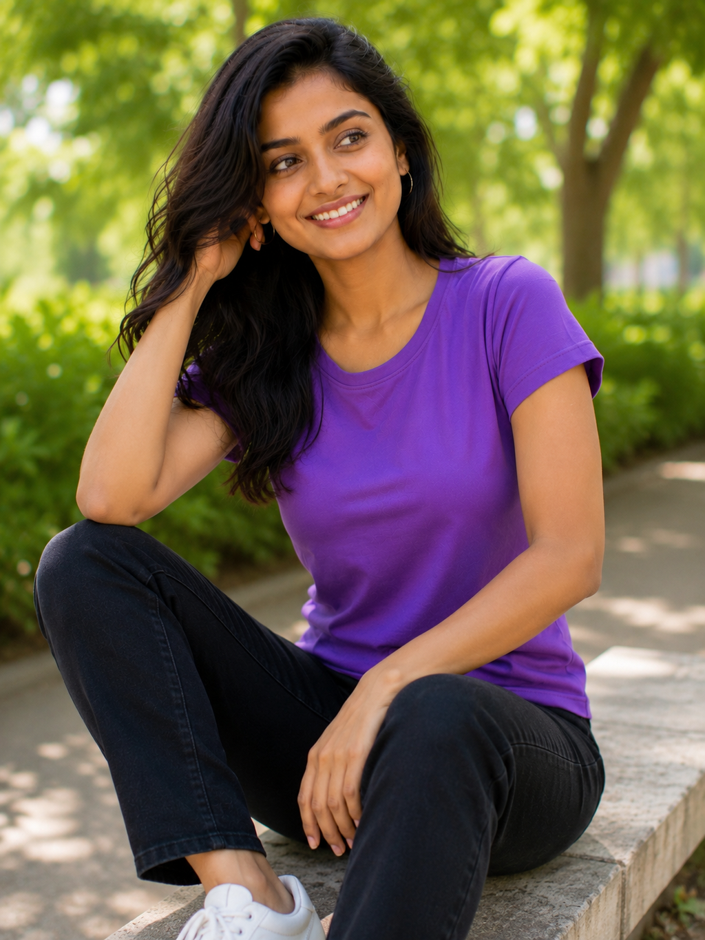 Plain Half Neck Purple T-Shirt for Women