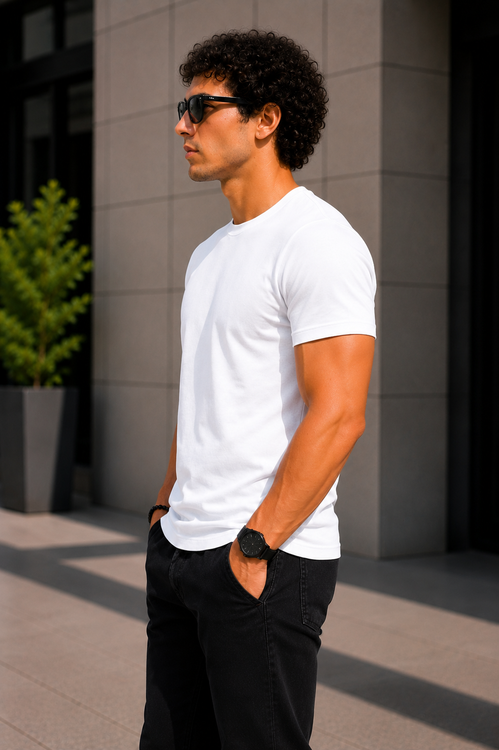 Plain Half Neck T-Shirt for Men White