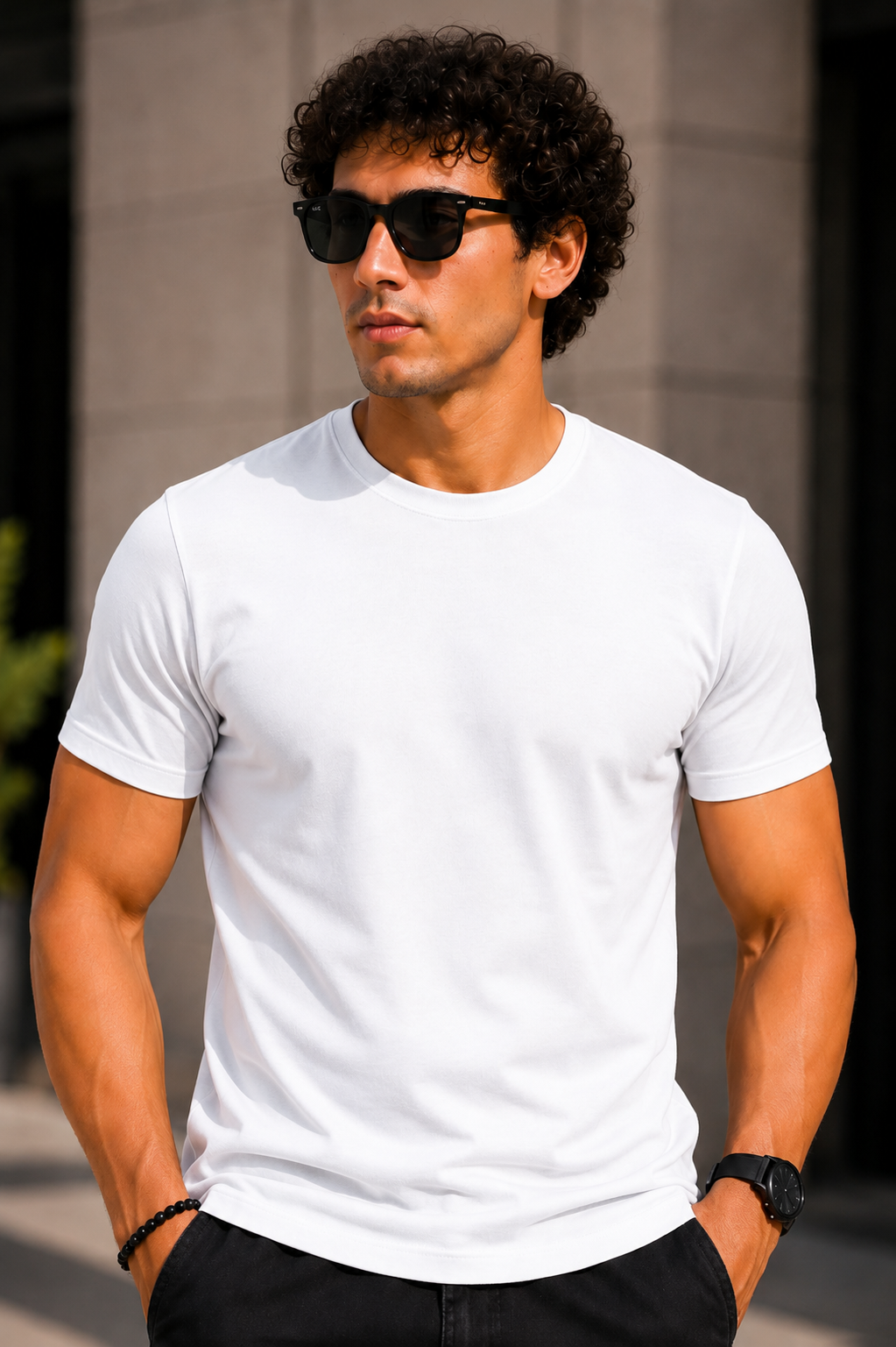 Plain Half Neck T-Shirt for Men White