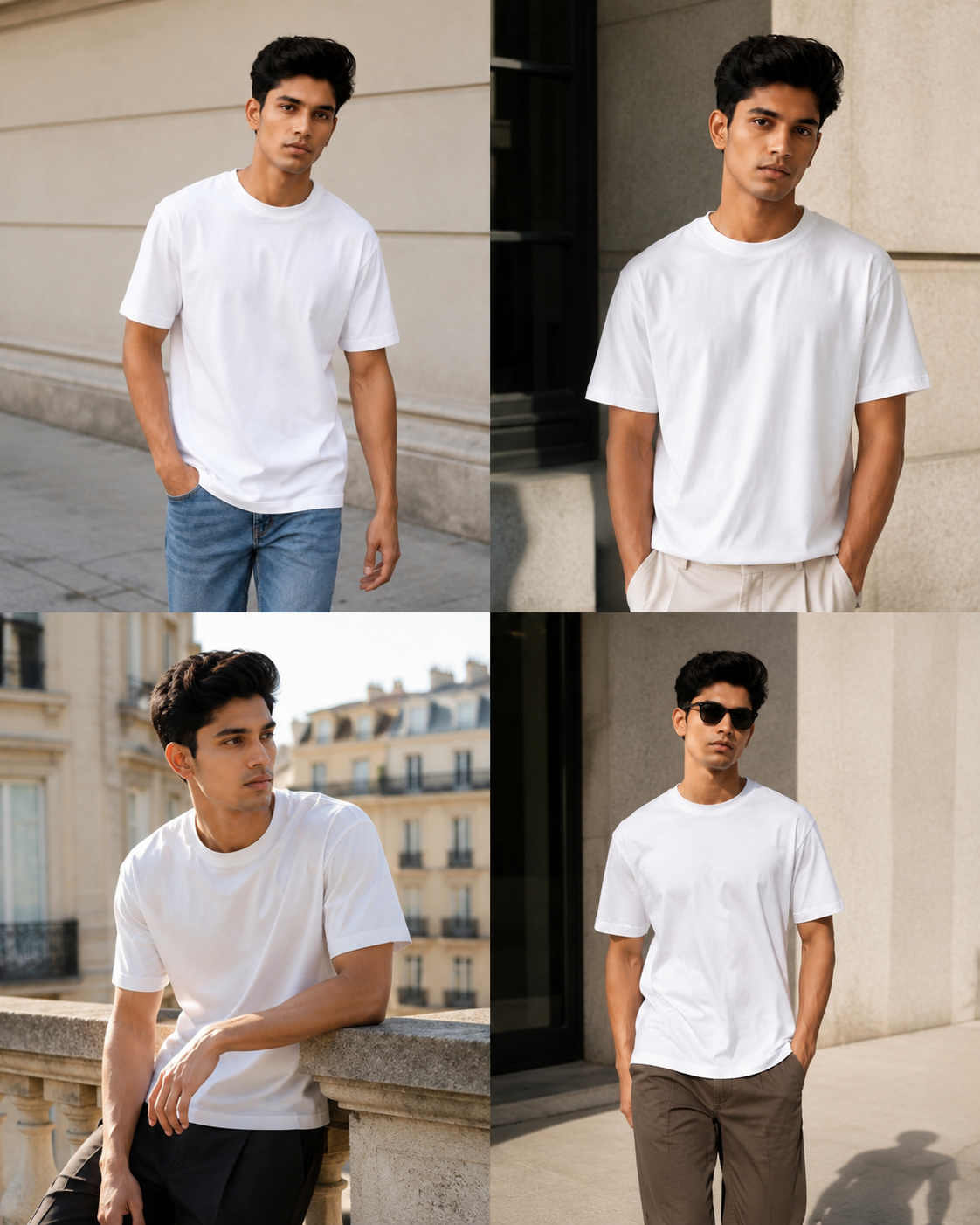 Plain Half Neck T-Shirt for Men White | Regular Fit Cotton Tee