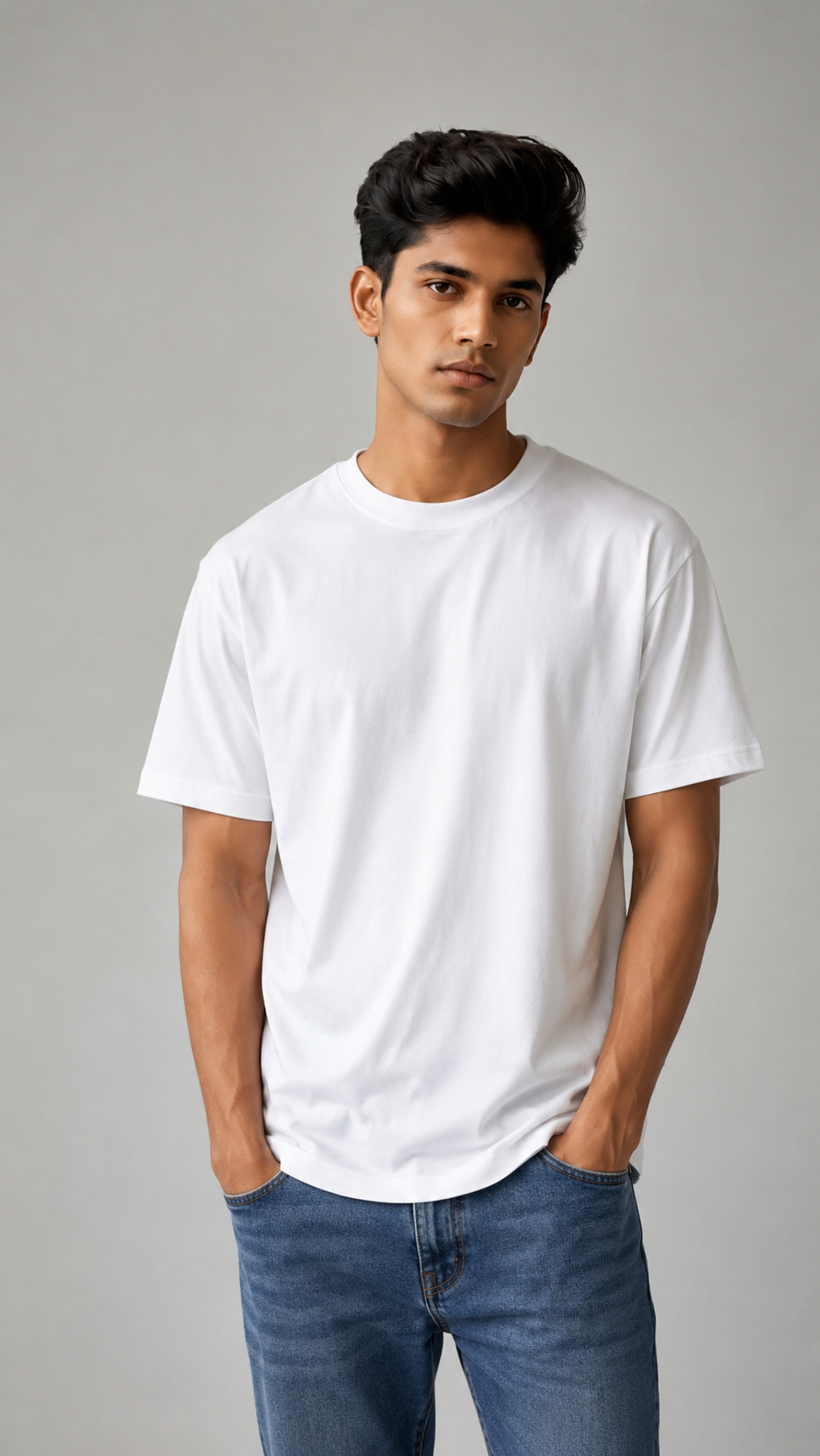 Plain Half Neck T-Shirt for Men White | Regular Fit Cotton Tee