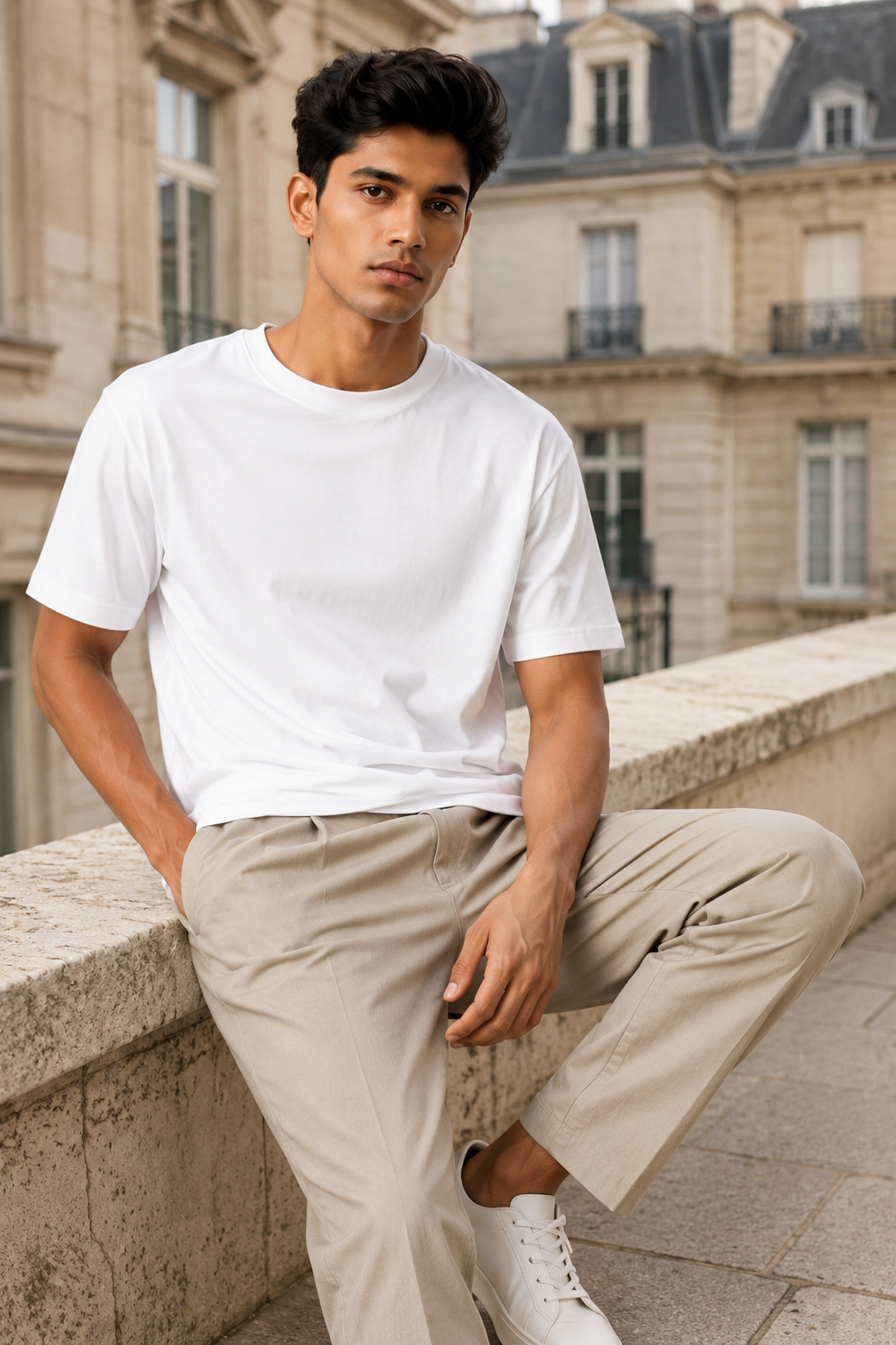 Plain Half Neck T-Shirt for Men White | Regular Fit Cotton Tee