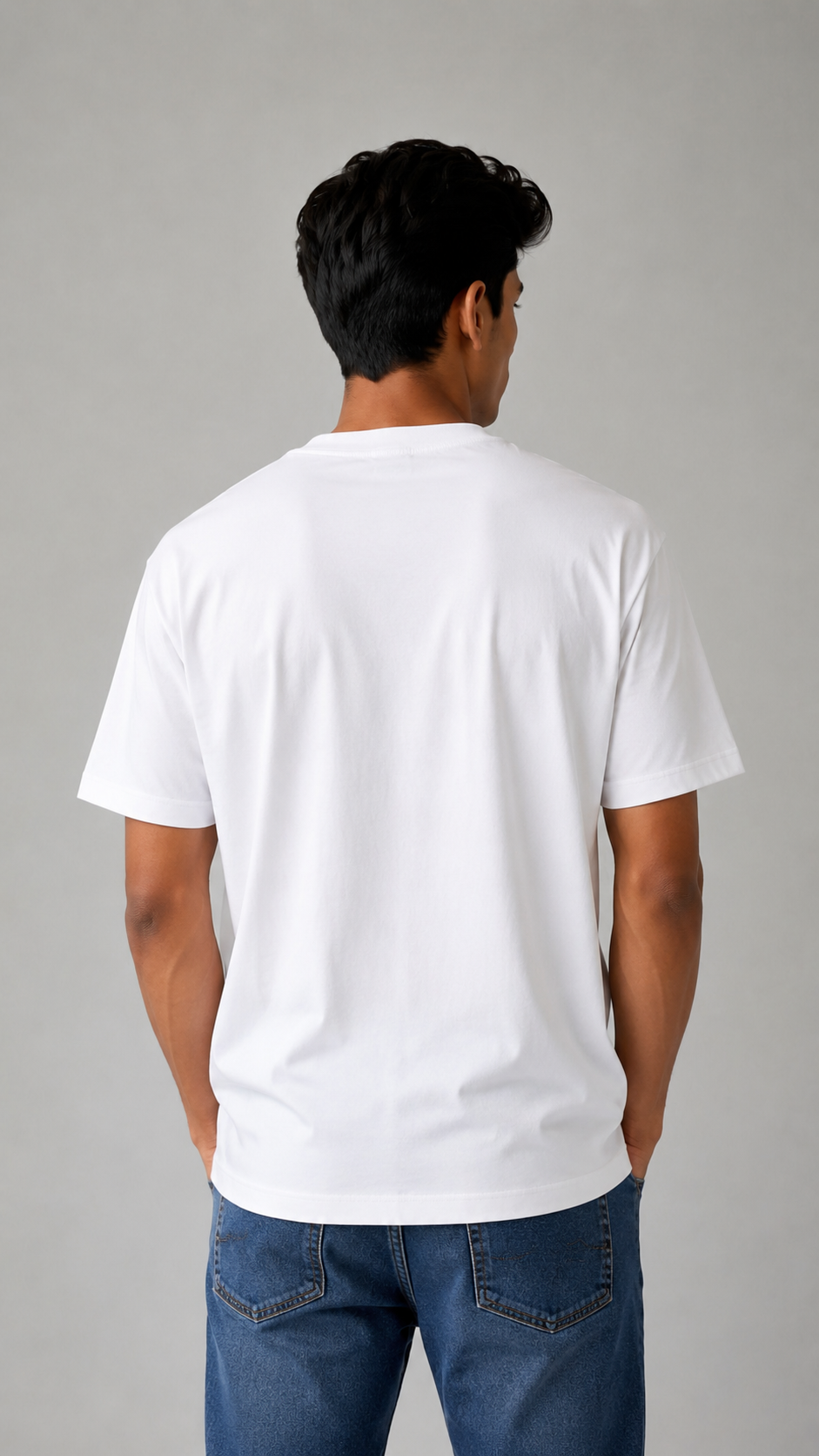 Plain Half Neck T-Shirt for Men White | Regular Fit Cotton Tee