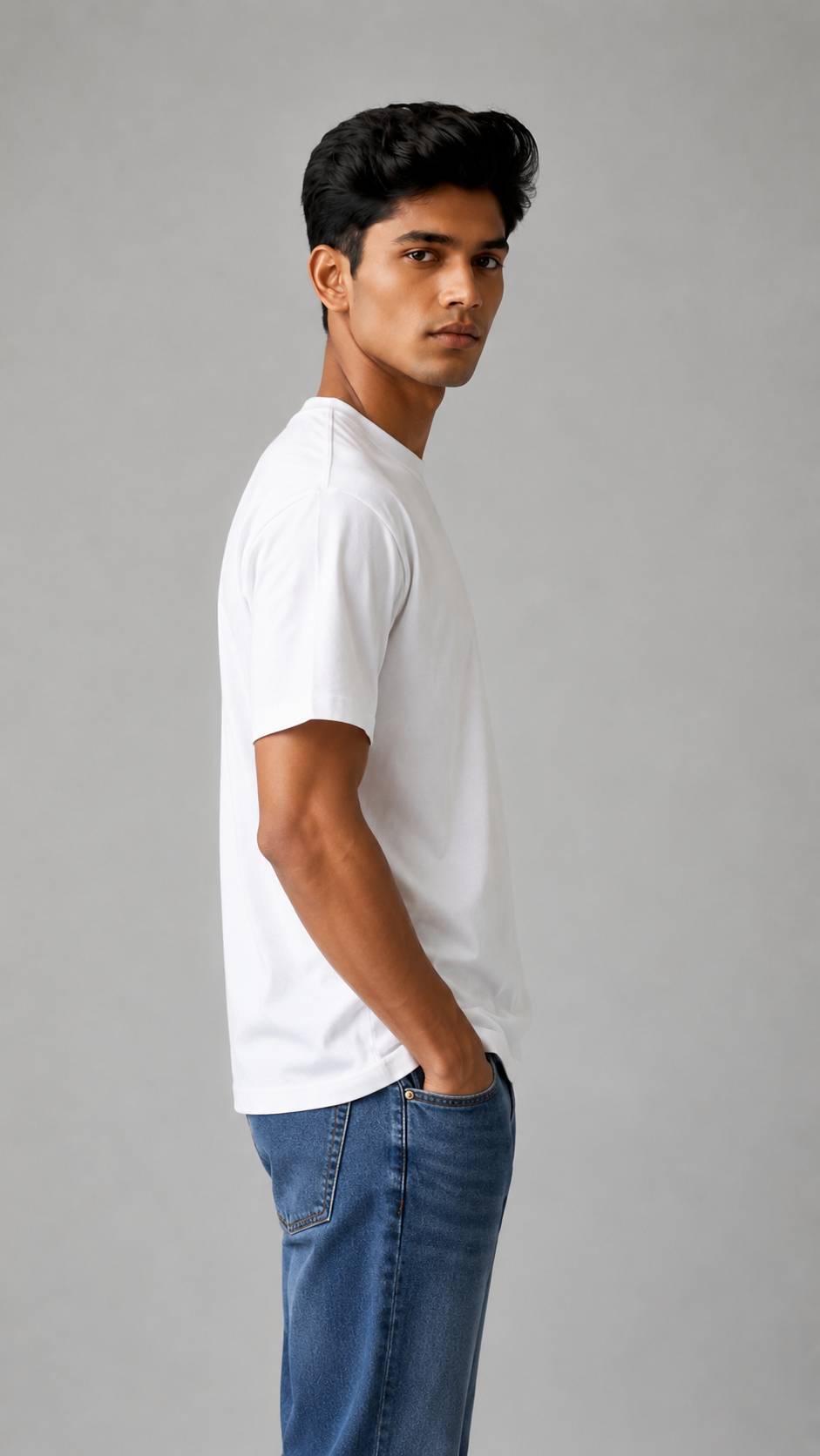 Plain Half Neck T-Shirt for Men White | Regular Fit Cotton Tee