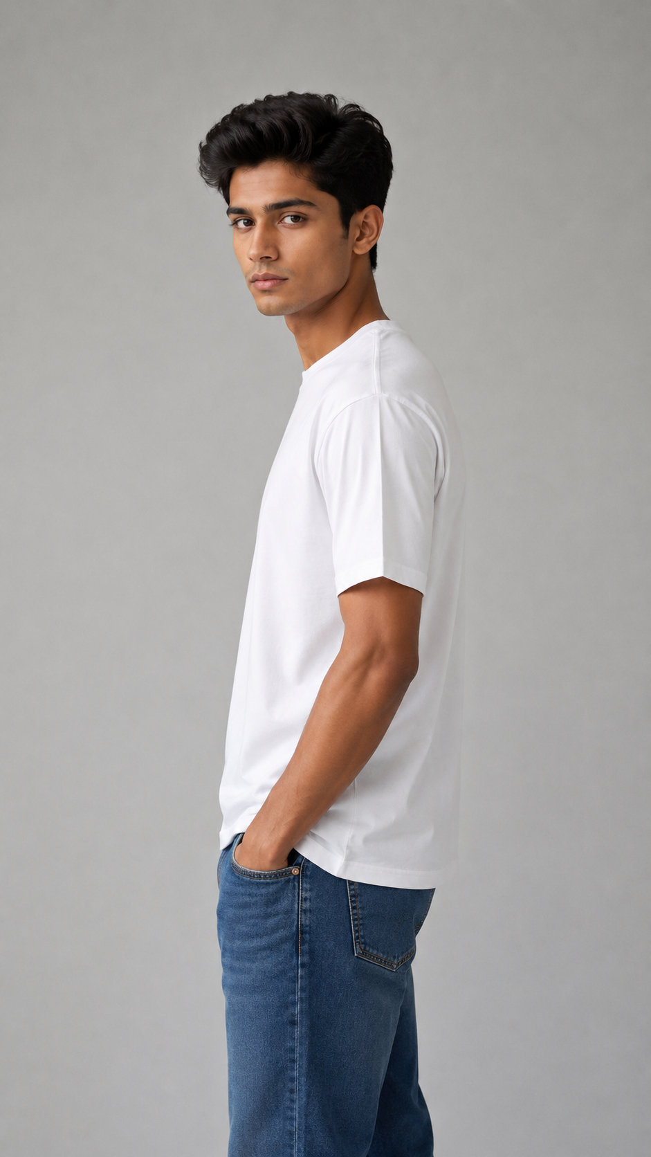 Plain Half Neck T-Shirt for Men White | Regular Fit Cotton Tee