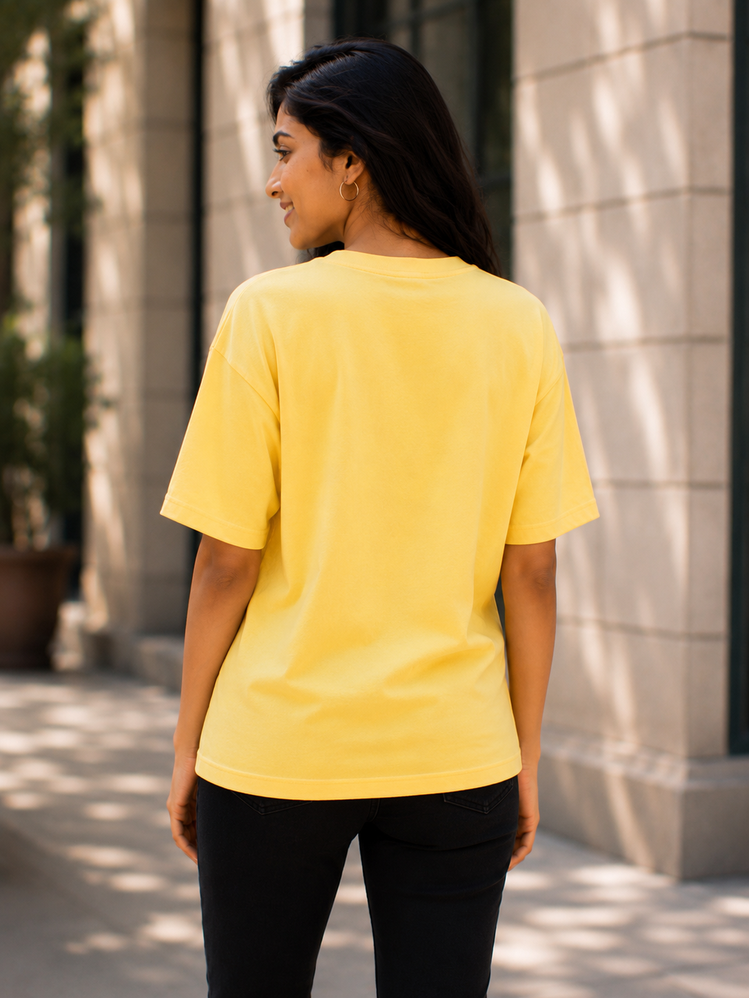 Plain Half Neck T-Shirt for Women with Yellow